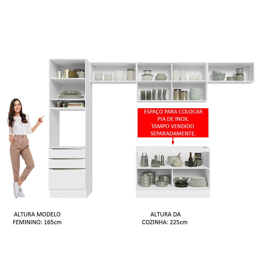 Cozinha Completa Madesa Lux 340001 com Armário e Balcão - Branco/Branco Veludo