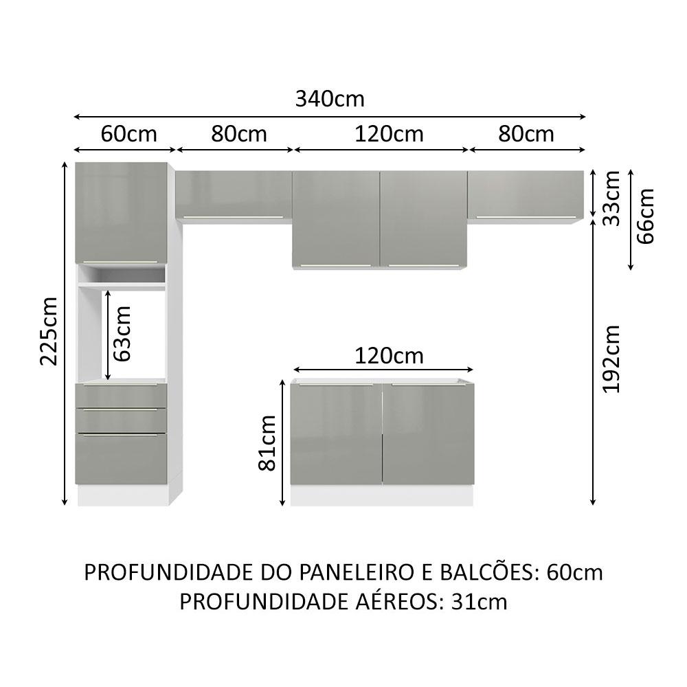 Cozinha Completa Madesa Lux 340001 com Armário e Balcão - Branco/Cinza