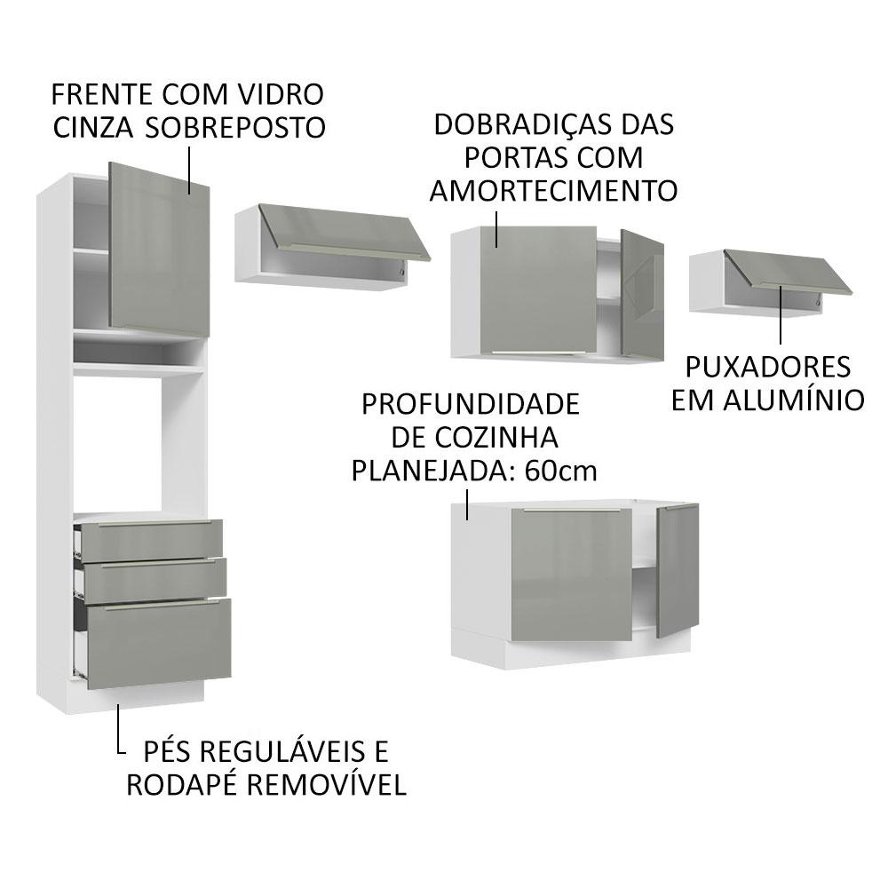 Cozinha Completa Madesa Lux 340001 com Armário e Balcão - Branco/Cinza