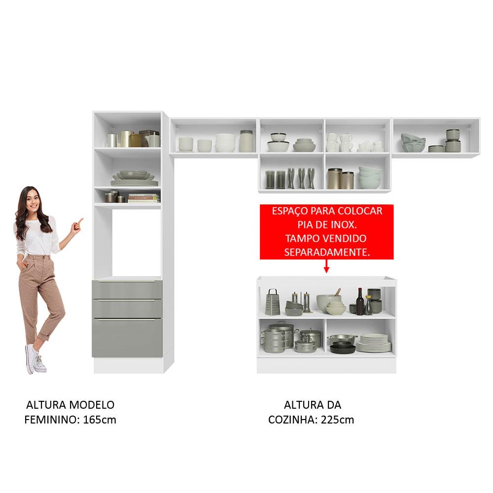 Cozinha Completa Madesa Lux 340001 com Armário e Balcão - Branco/Cinza
