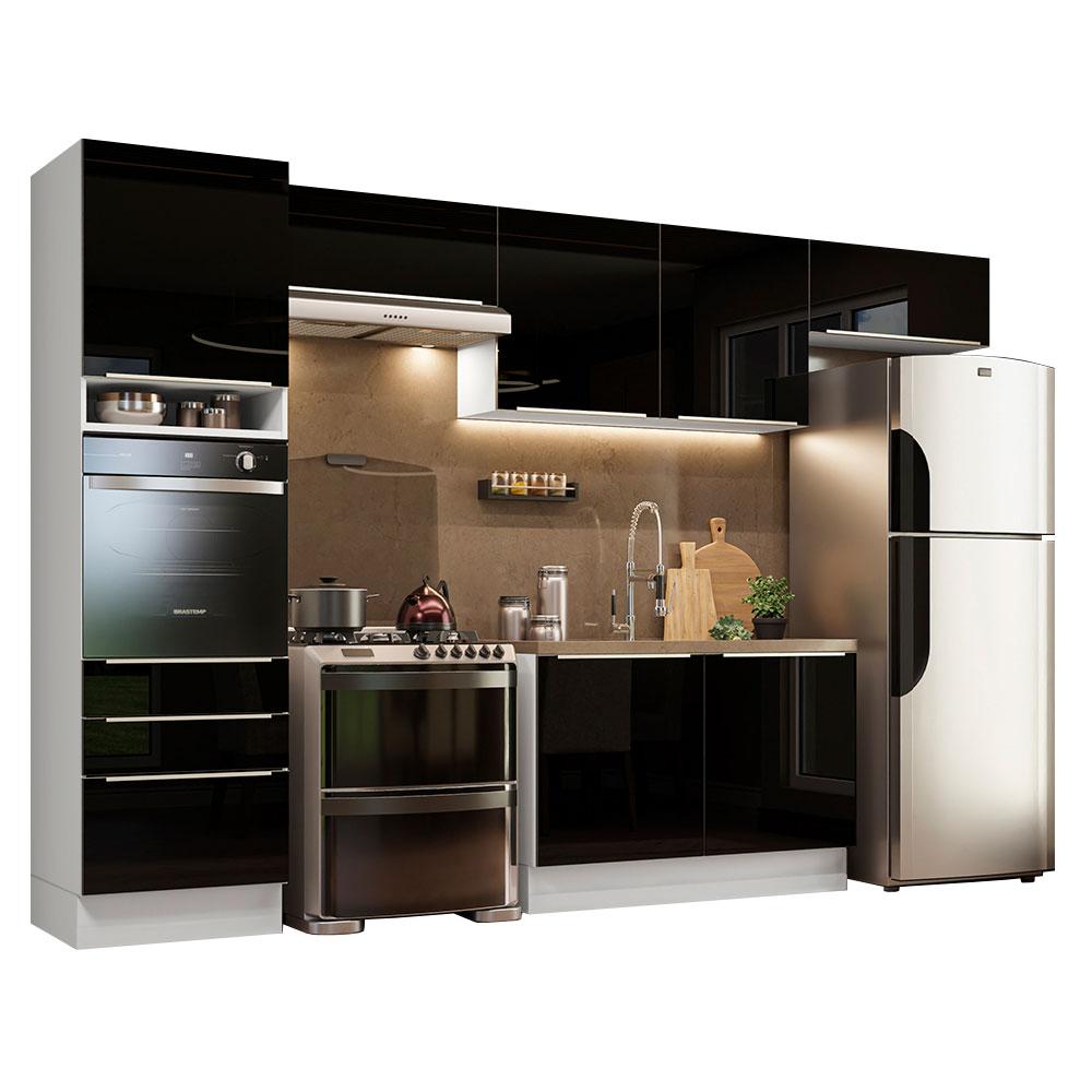 Cozinha Completa Madesa Lux 340001 com Armário e Balcão - Branco/Preto