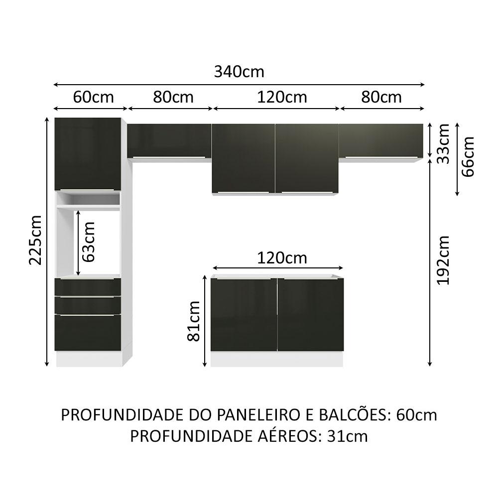 Cozinha Completa Madesa Lux 340001 com Armário e Balcão - Branco/Preto