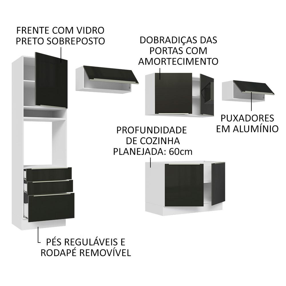 Cozinha Completa Madesa Lux 340001 com Armário e Balcão - Branco/Preto