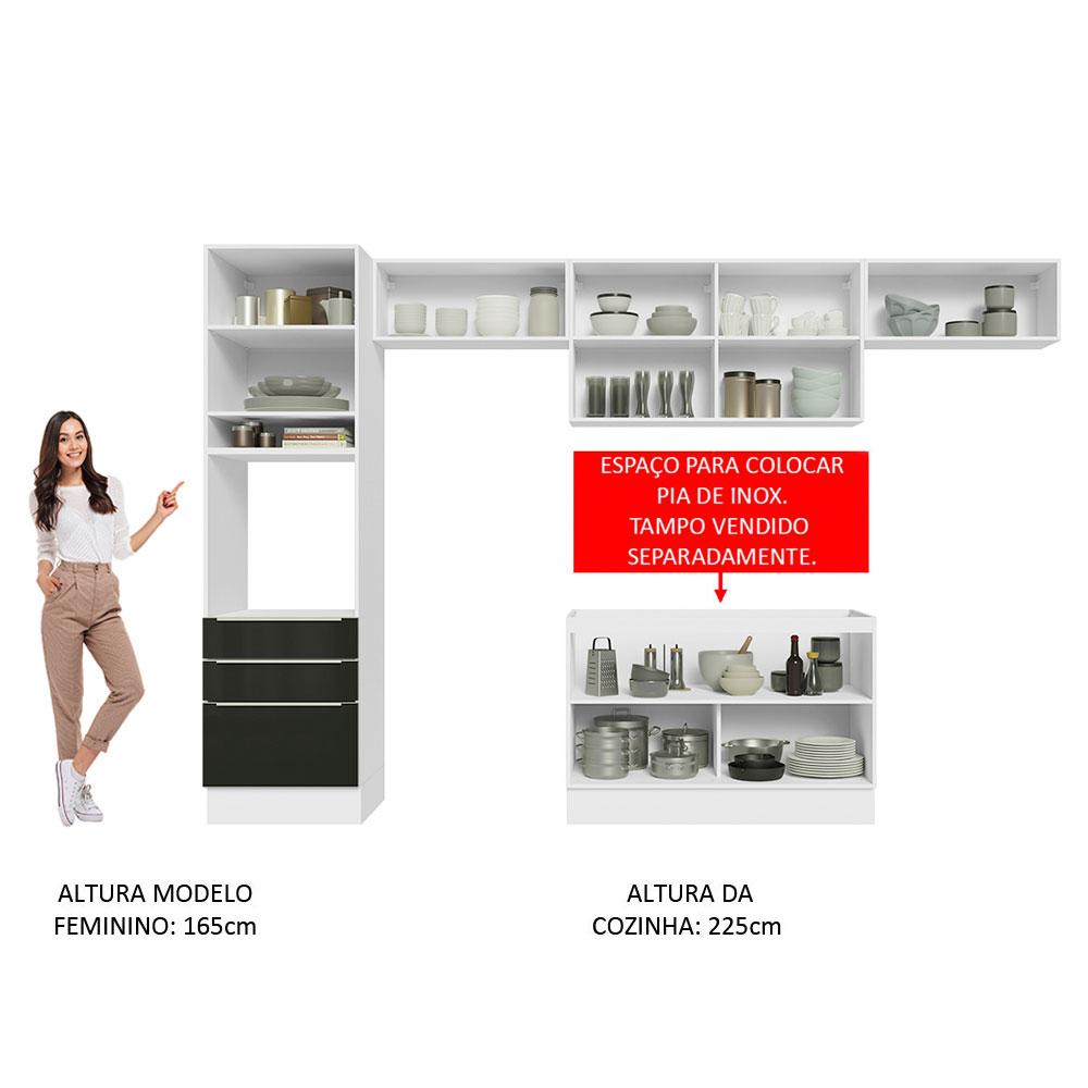 Cozinha Completa Madesa Lux 340001 com Armário e Balcão - Branco/Preto