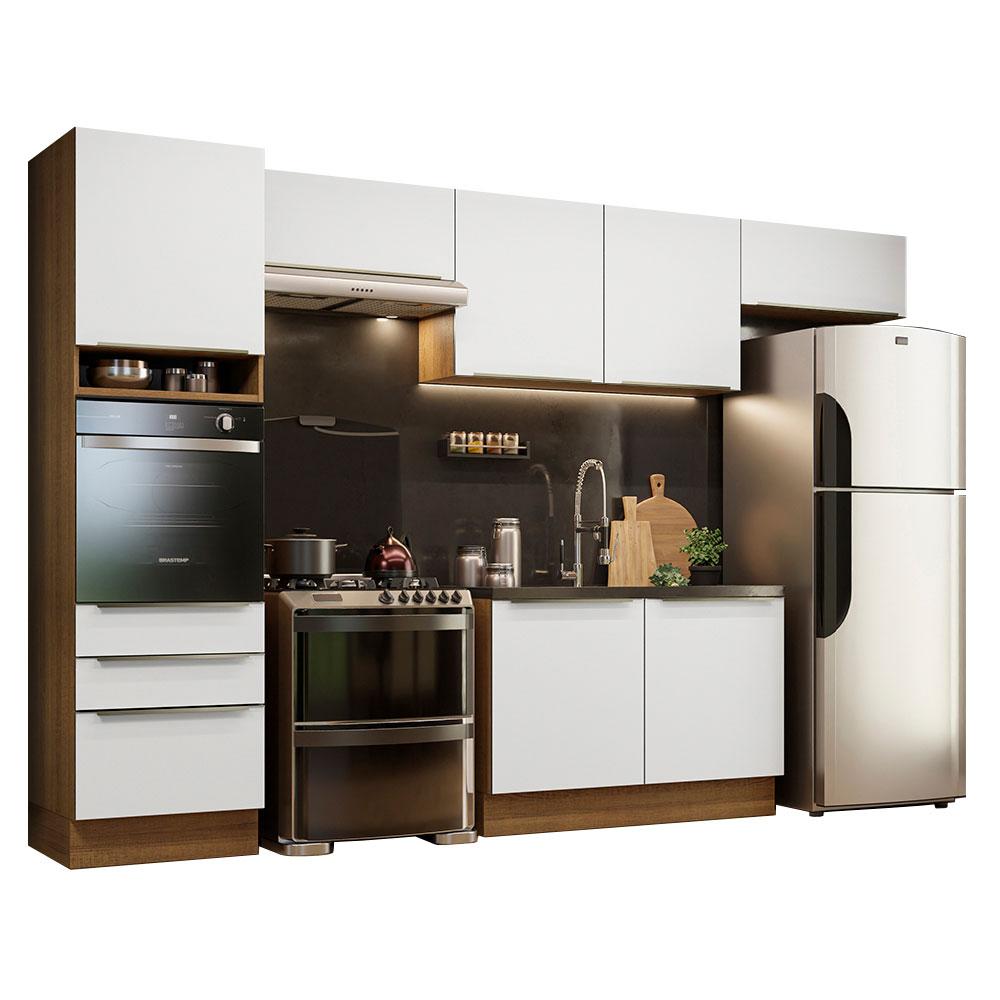 Cozinha Completa Madesa Lux 340001 com Armário e Balcão - Rustic/Branco Veludo