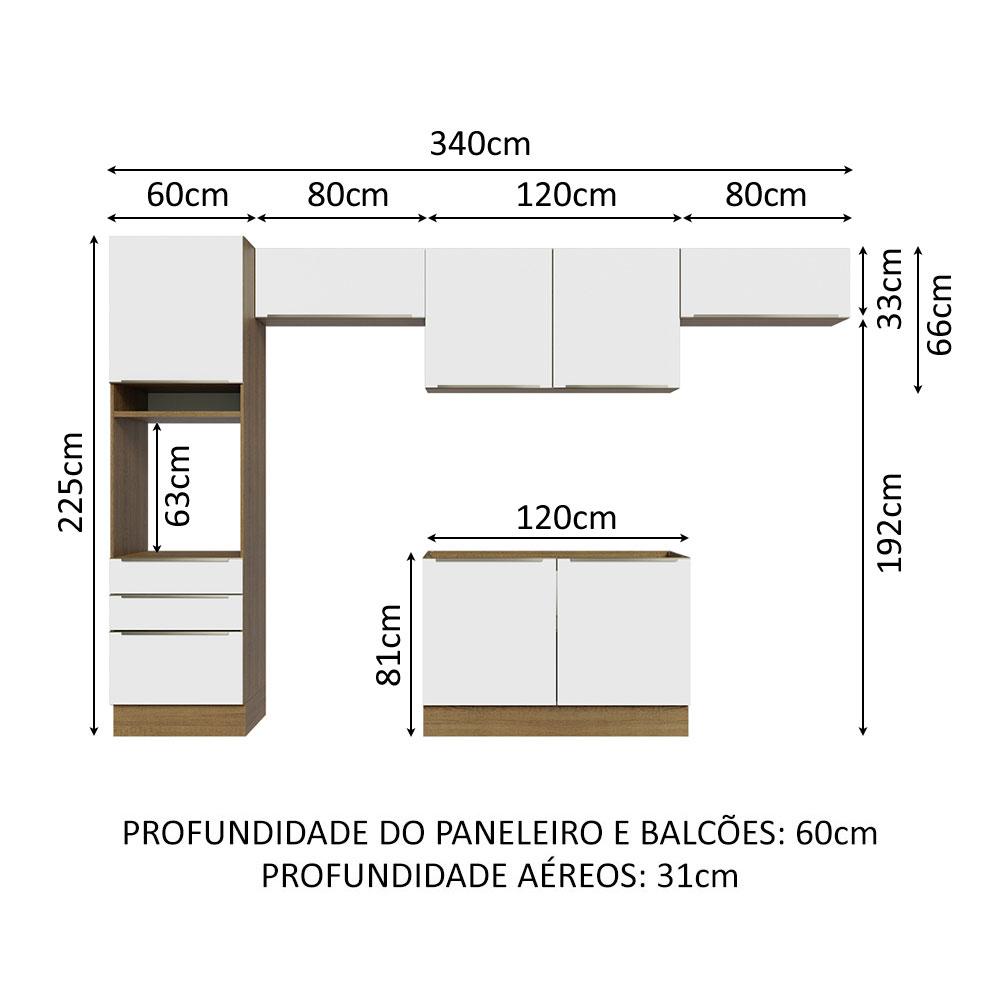 Cozinha Completa Madesa Lux 340001 com Armário e Balcão - Rustic/Branco Veludo