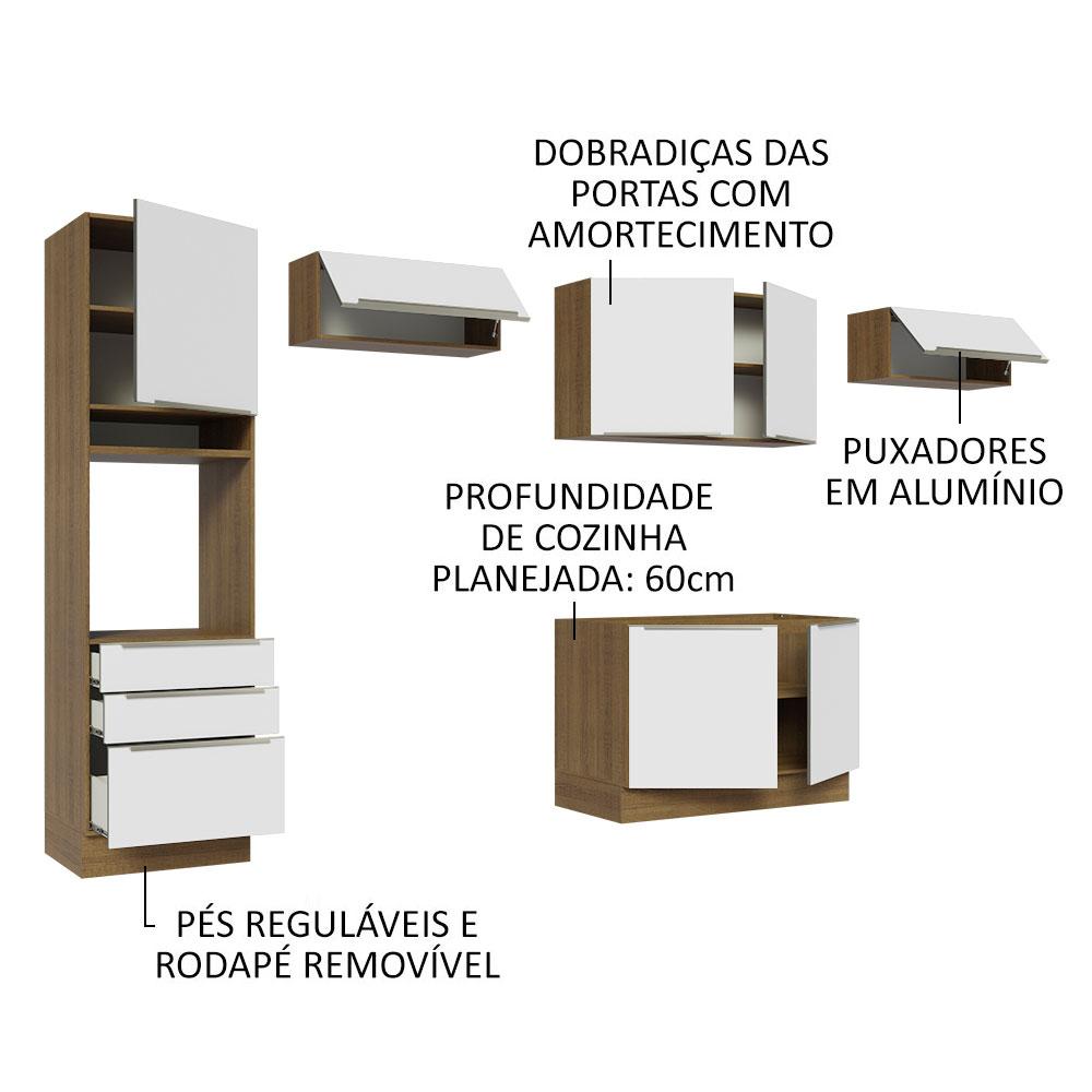 Cozinha Completa Madesa Lux 340001 com Armário e Balcão - Rustic/Branco Veludo