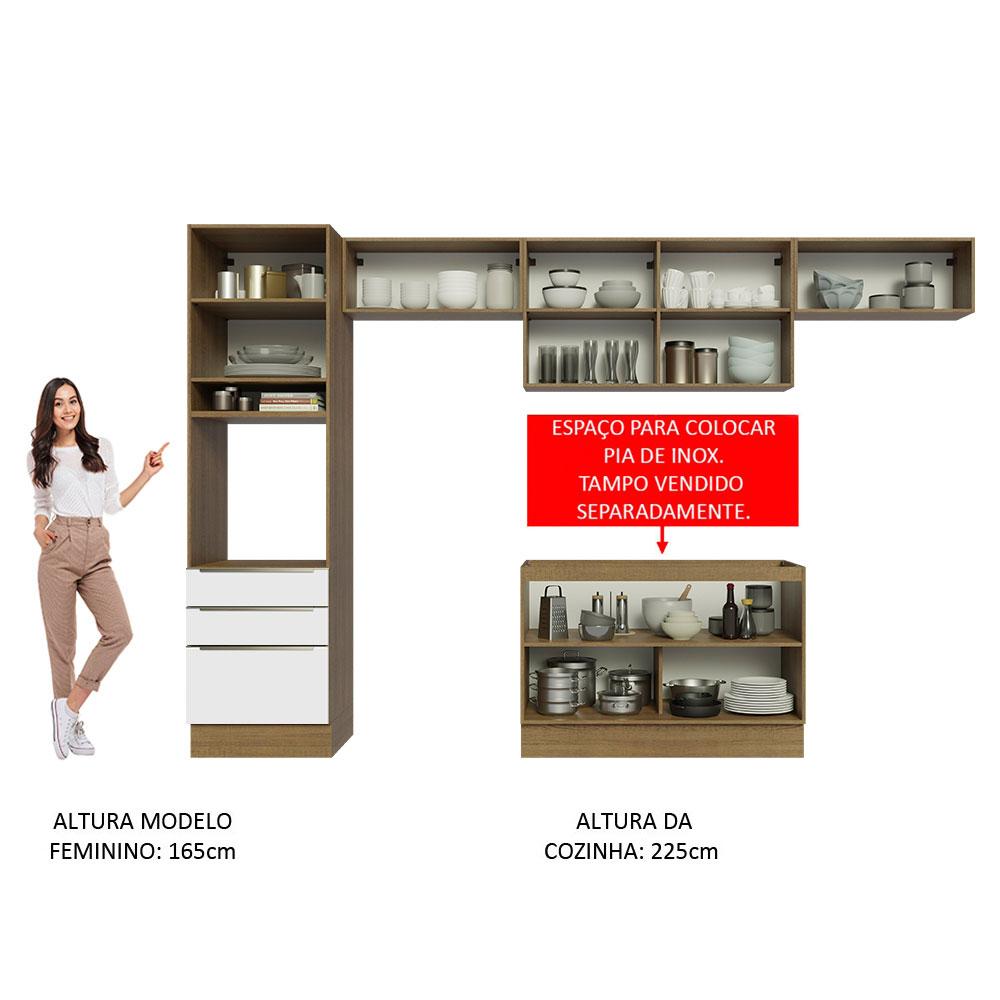 Cozinha Completa Madesa Lux 340001 com Armário e Balcão - Rustic/Branco Veludo