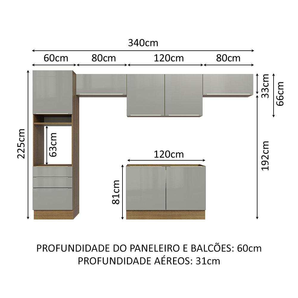 Cozinha Completa Madesa Lux 340001 com Armário e Balcão - Rustic/Cinza