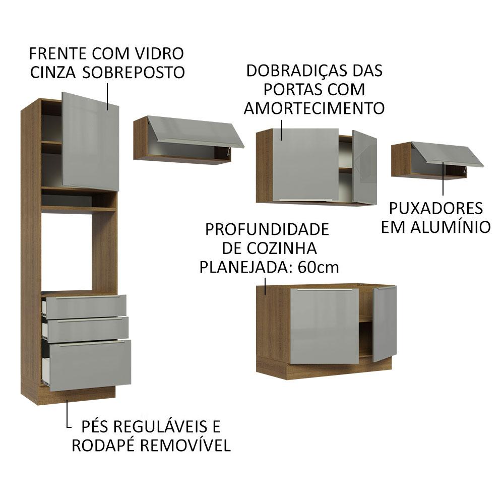 Cozinha Completa Madesa Lux 340001 com Armário e Balcão - Rustic/Cinza
