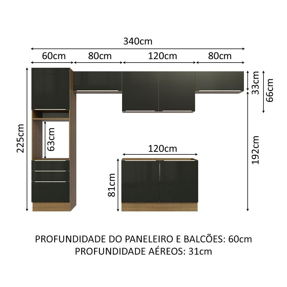 Cozinha Completa Madesa Lux 340001 com Armário e Balcão - Rustic/Preto