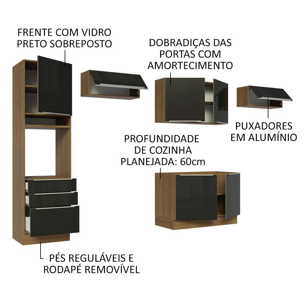 Cozinha Completa Madesa Lux 340001 com Armário e Balcão - Rustic/Preto