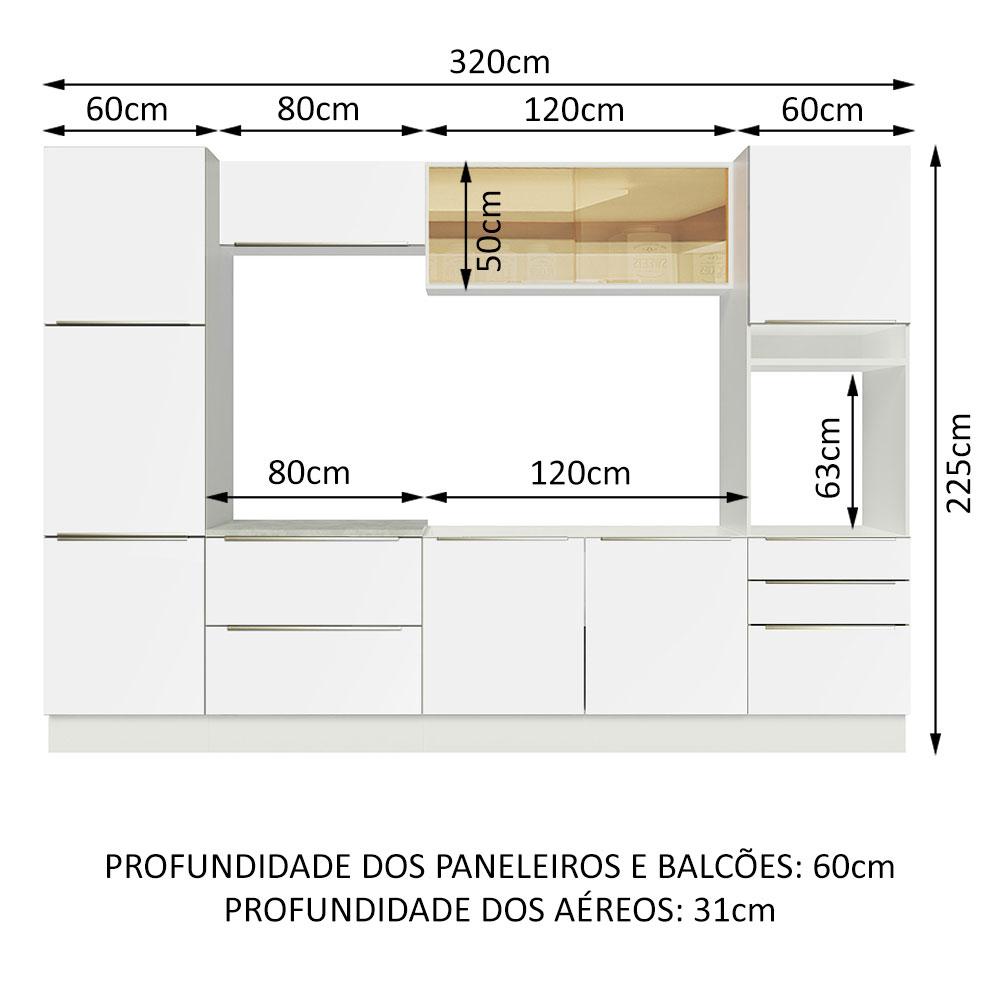 Cozinha Completa Madesa Lux com Armário e Balcão - Branco/Branco Veludo
