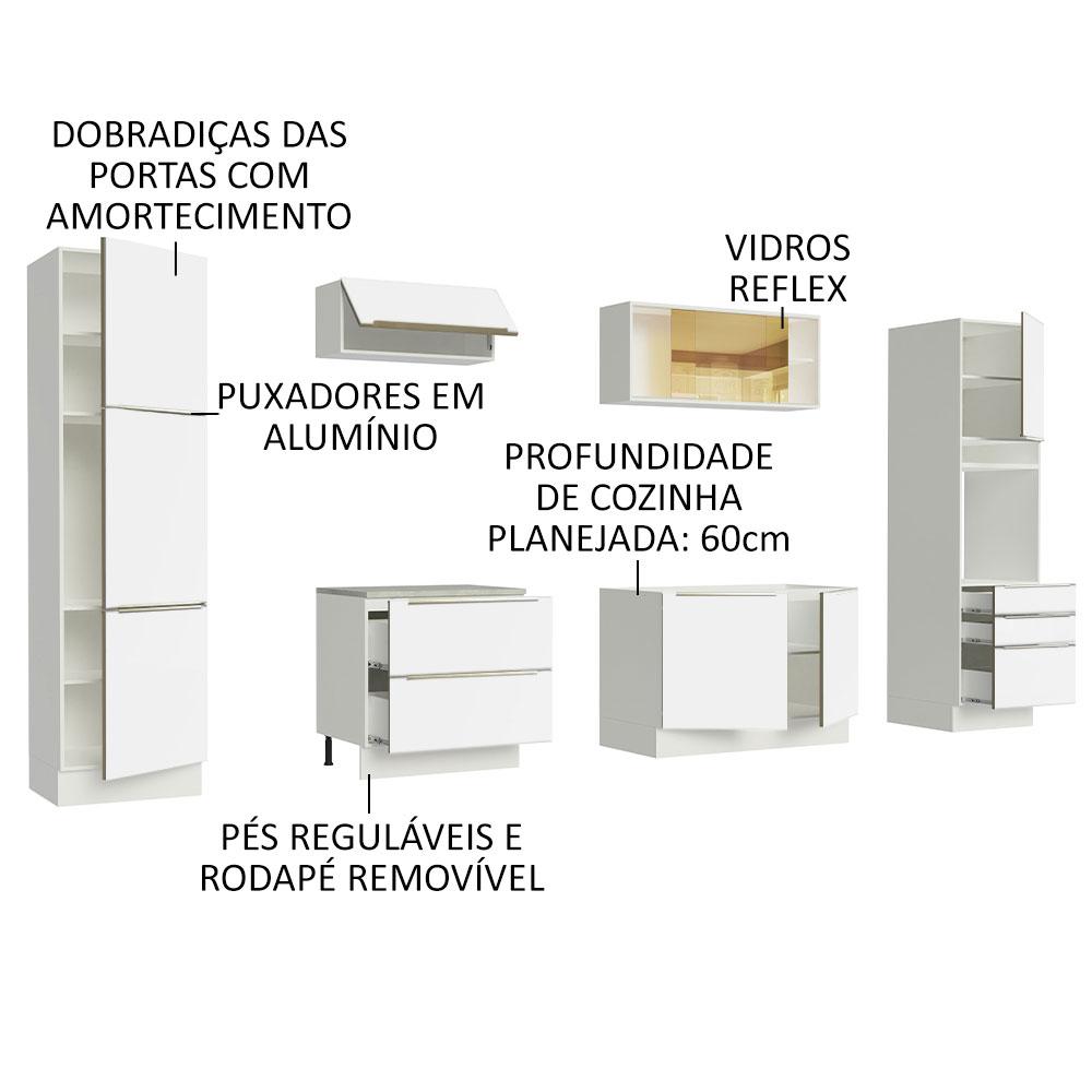 Cozinha Completa Madesa Lux com Armário e Balcão - Branco/Branco Veludo