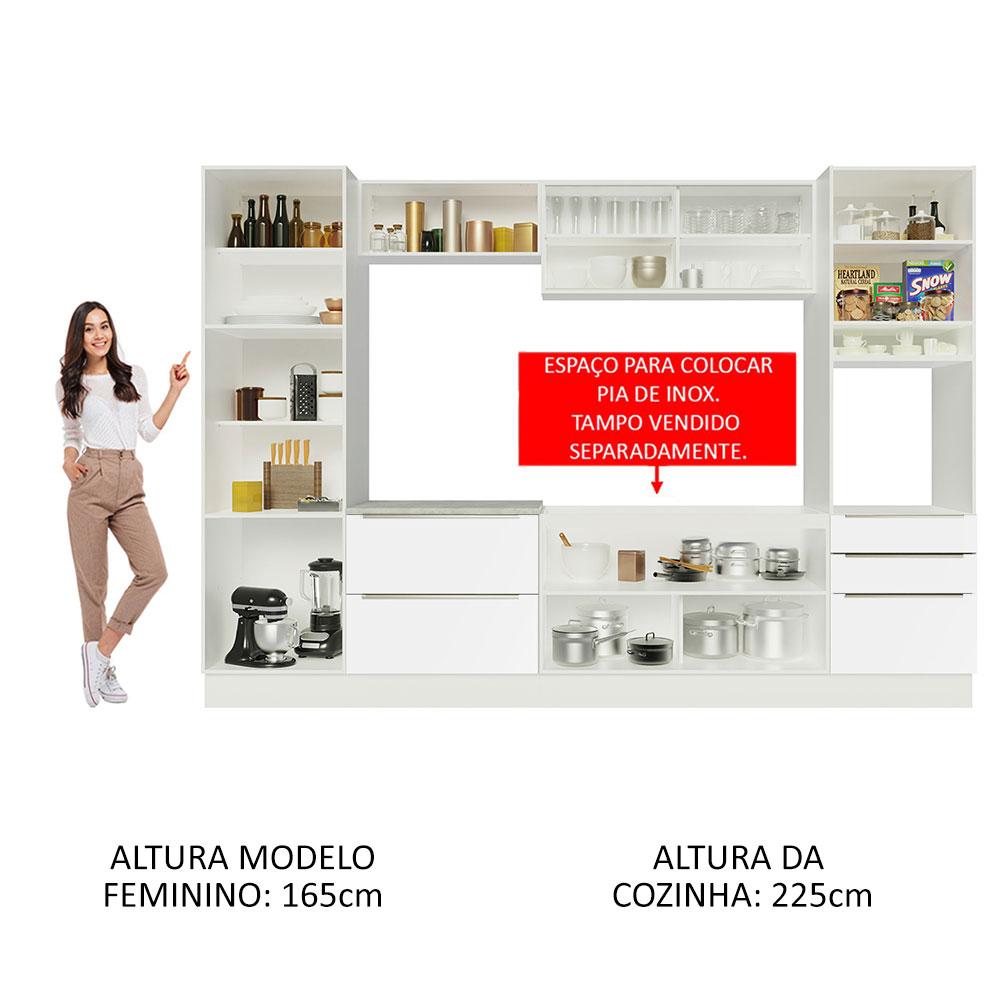 Cozinha Completa Madesa Lux com Armário e Balcão - Branco/Branco Veludo