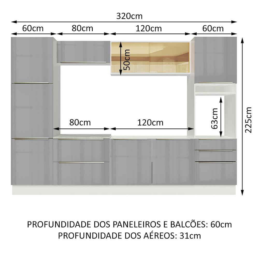 Cozinha Completa Madesa Lux com Armário e Balcão - Branco/Cinza