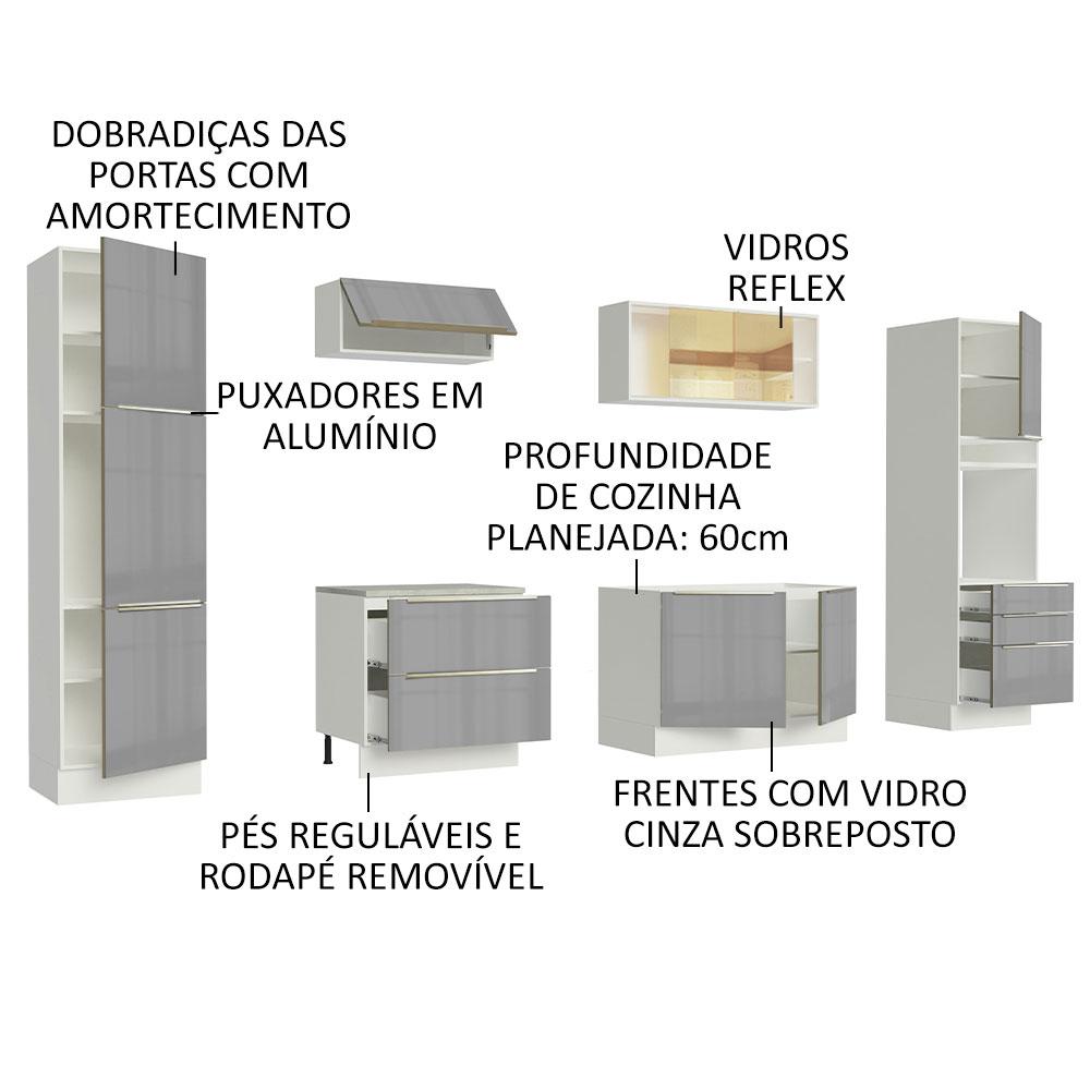 Cozinha Completa Madesa Lux com Armário e Balcão - Branco/Cinza