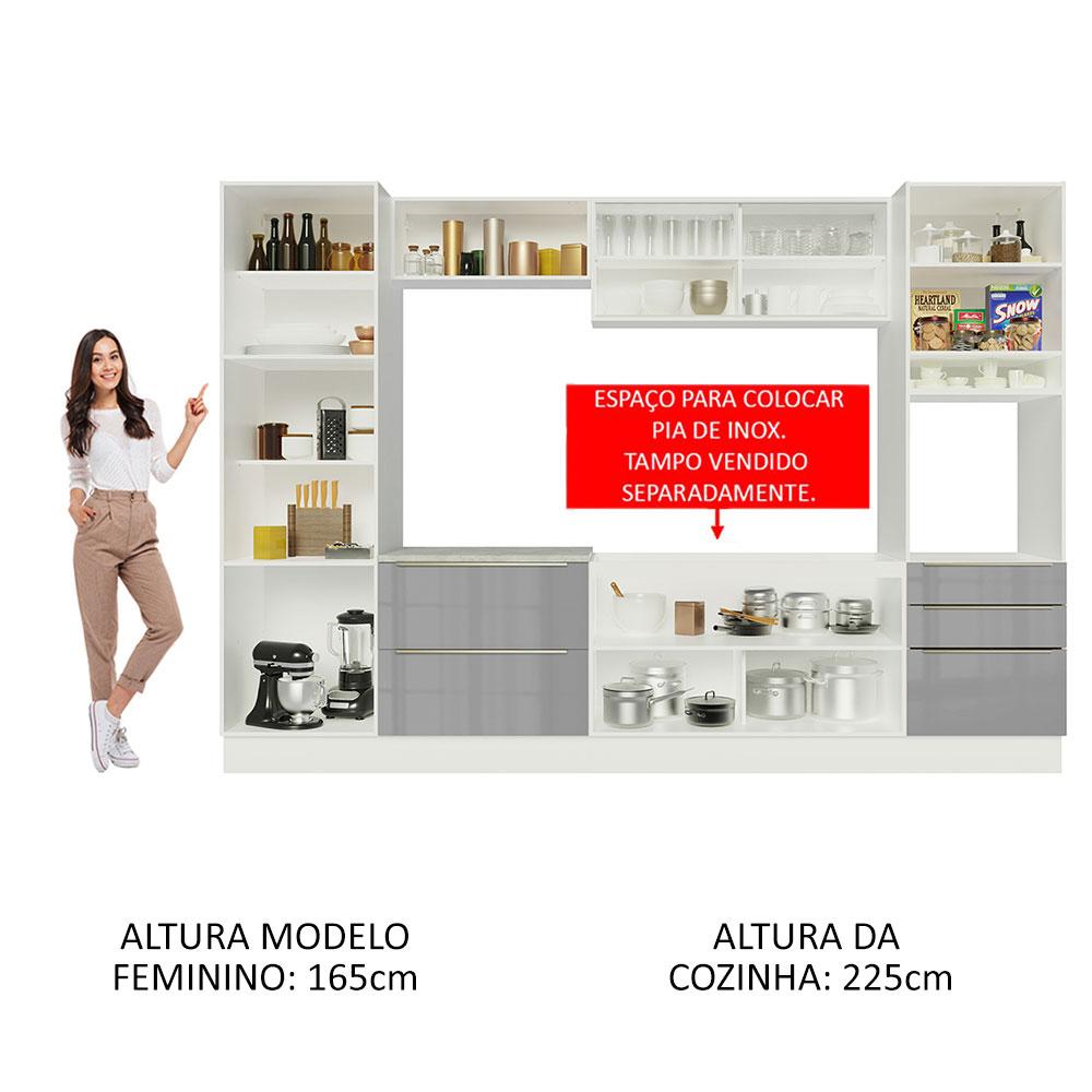 Cozinha Completa Madesa Lux com Armário e Balcão - Branco/Cinza