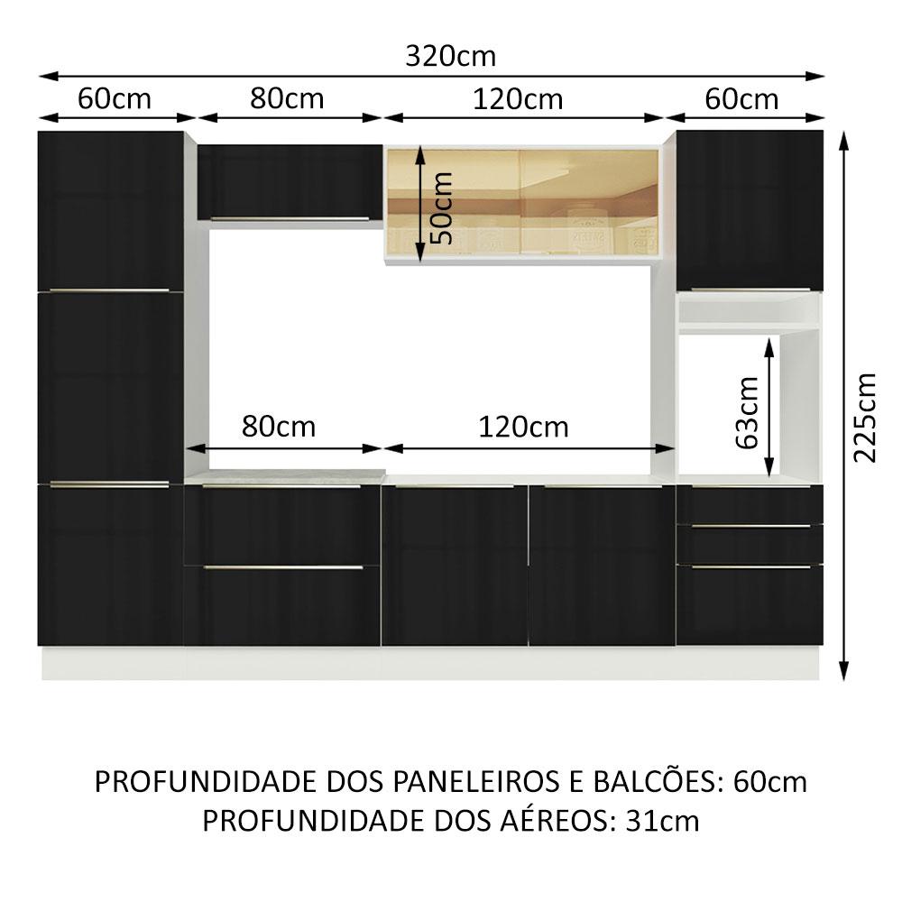 Cozinha Completa Madesa Lux com Armário e Balcão - Branco/Preto