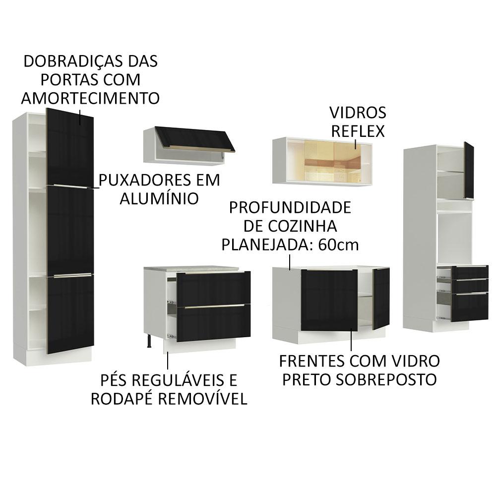 Cozinha Completa Madesa Lux com Armário e Balcão - Branco/Preto