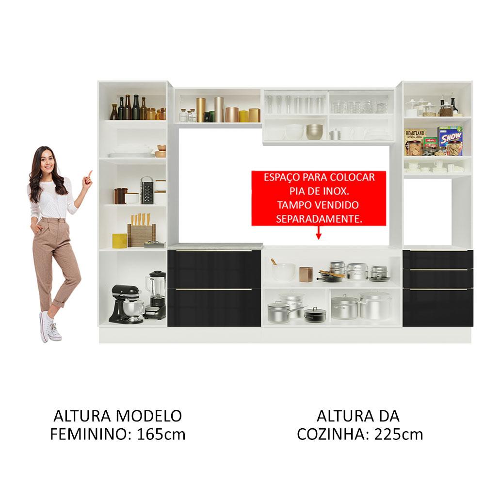 Cozinha Completa Madesa Lux com Armário e Balcão - Branco/Preto