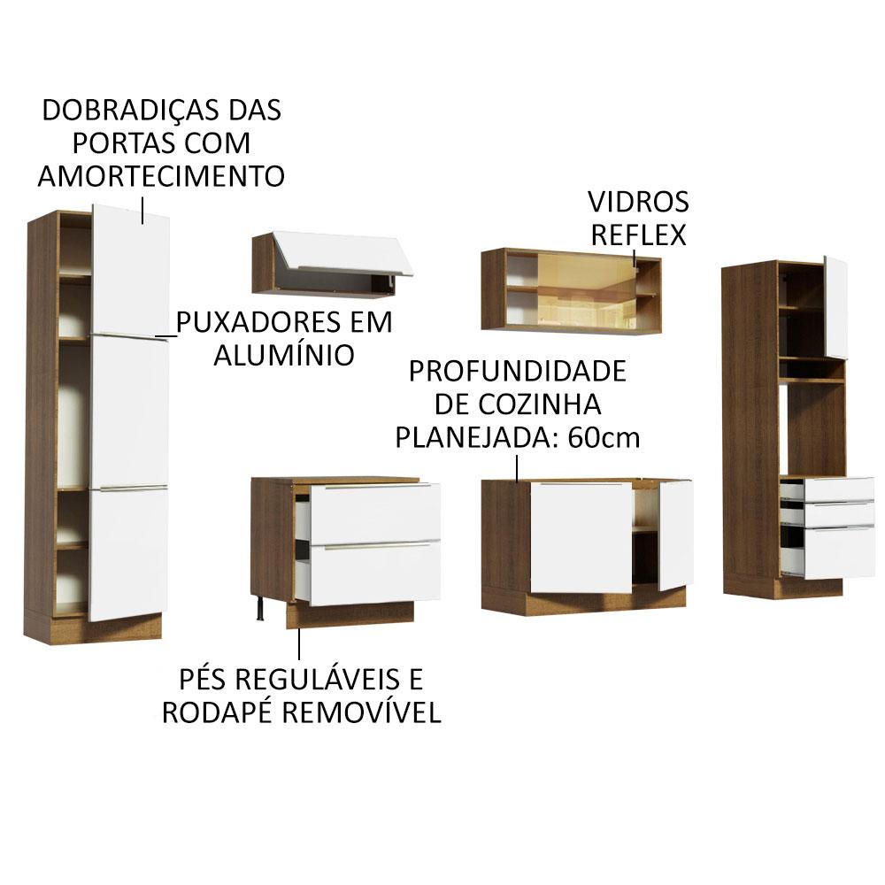 Cozinha Completa Madesa Lux com Armário e Balcão - Rustic/Branco Veludo