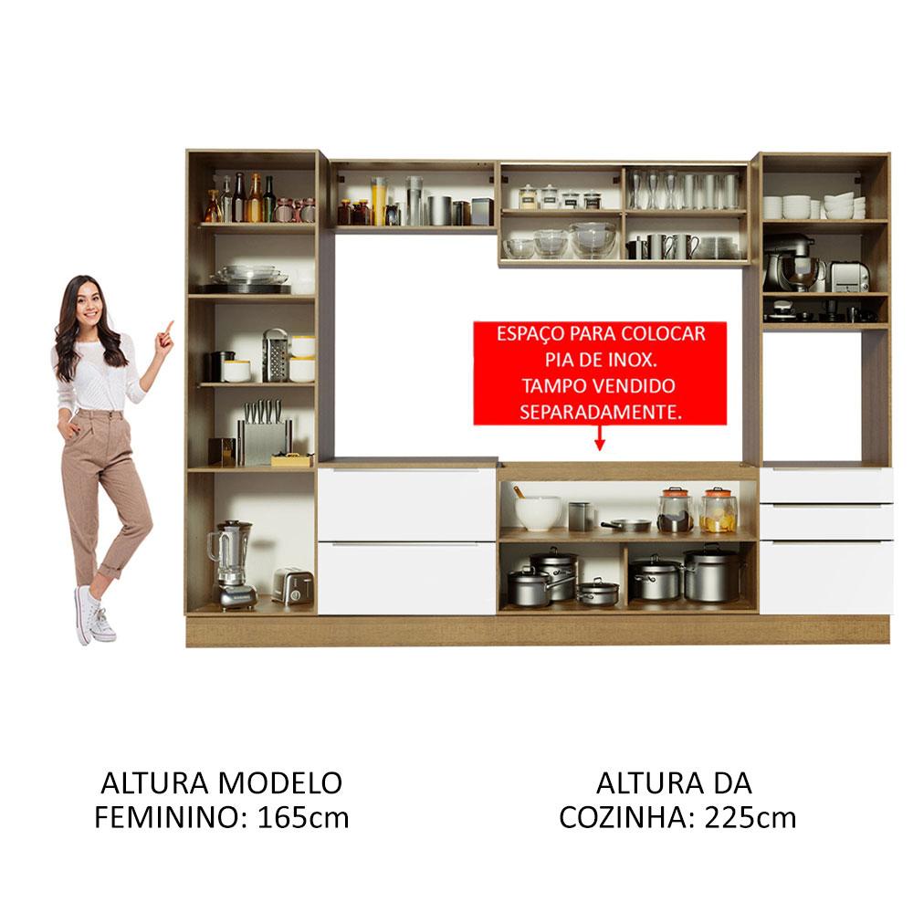 Cozinha Completa Madesa Lux com Armário e Balcão - Rustic/Branco Veludo