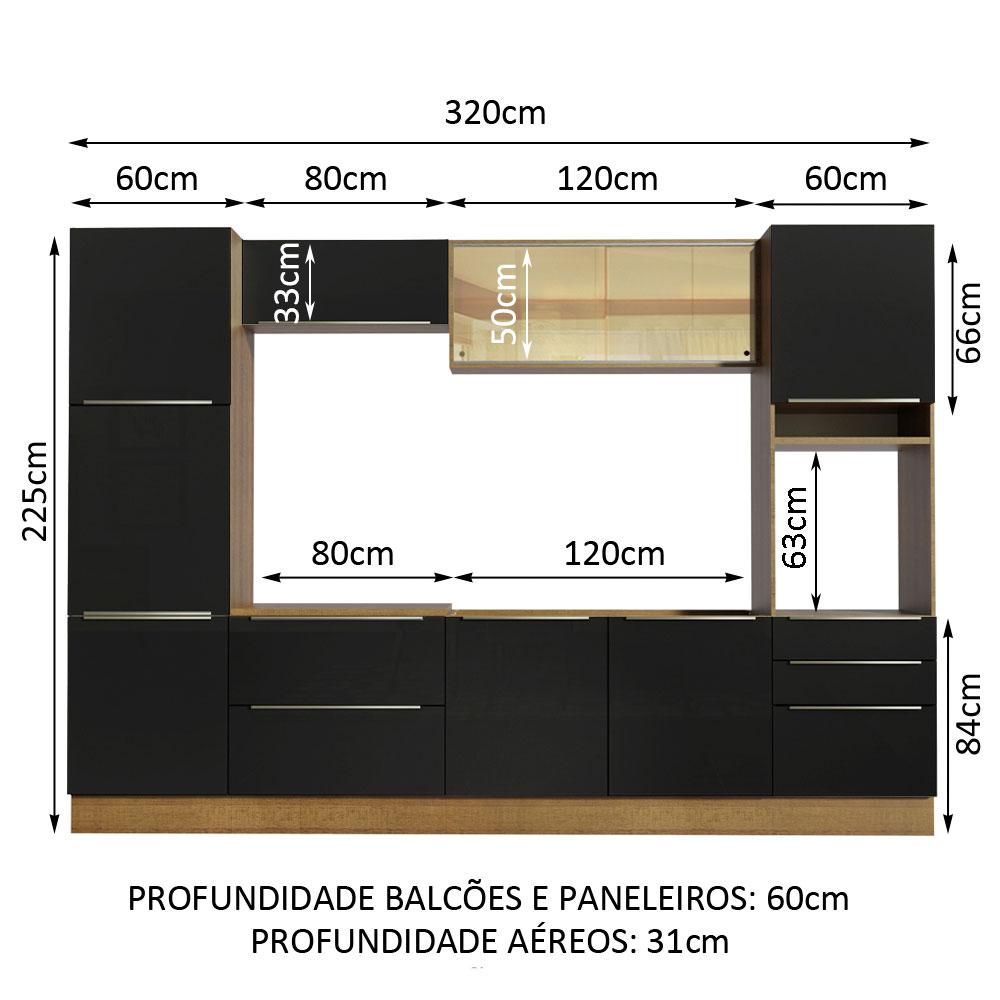 Cozinha Completa Madesa Lux com Armário e Balcão - Rustic/Preto