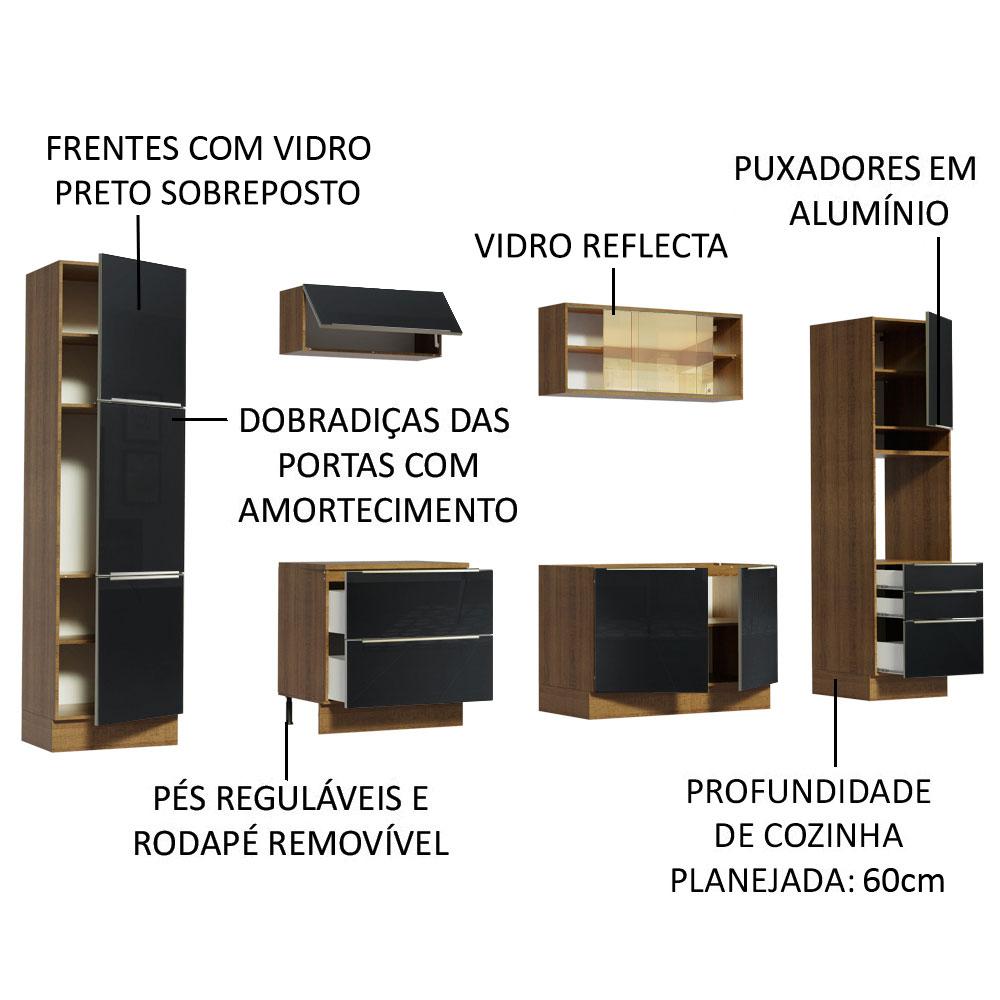 Cozinha Completa Madesa Lux com Armário e Balcão - Rustic/Preto