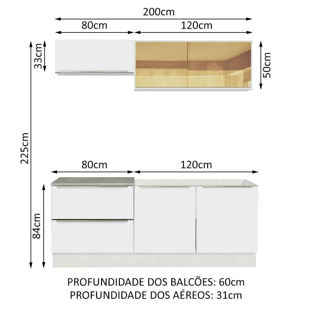 Cozinha Completa Madesa Lux com Armário e Balcão 5 Portas 2 Gavetas - Branco/Branco Veludo
