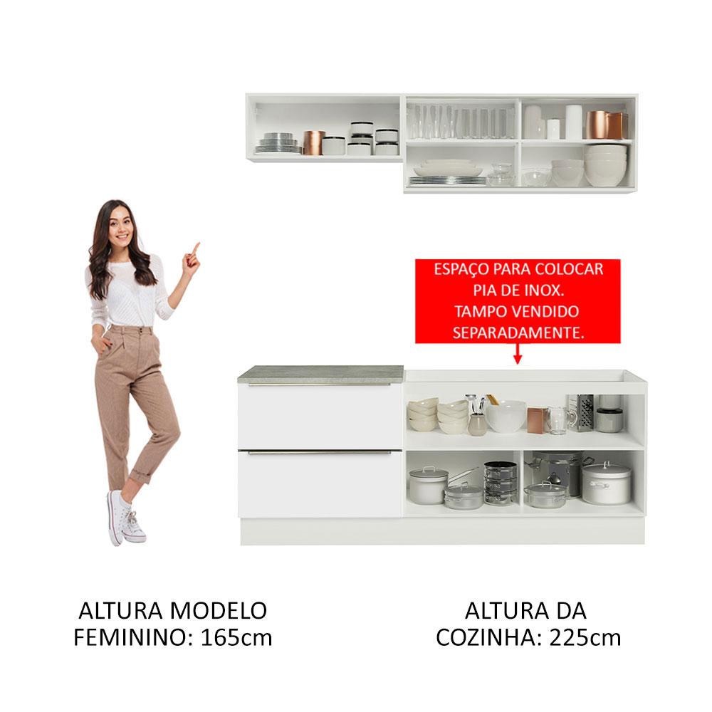Cozinha Completa Madesa Lux com Armário e Balcão 5 Portas 2 Gavetas - Branco/Branco Veludo