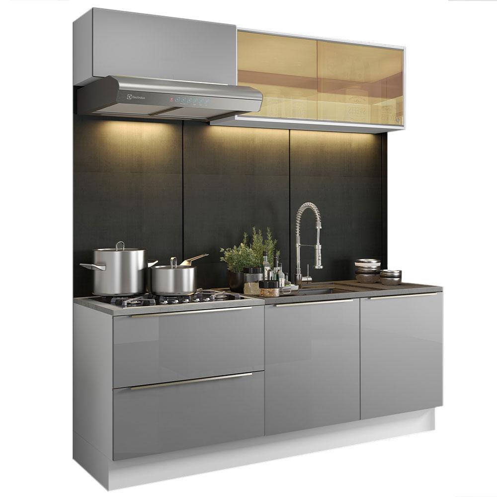 Cozinha Completa Madesa Lux com Armário e Balcão 5 Portas 2 Gavetas - Branco/Cinza