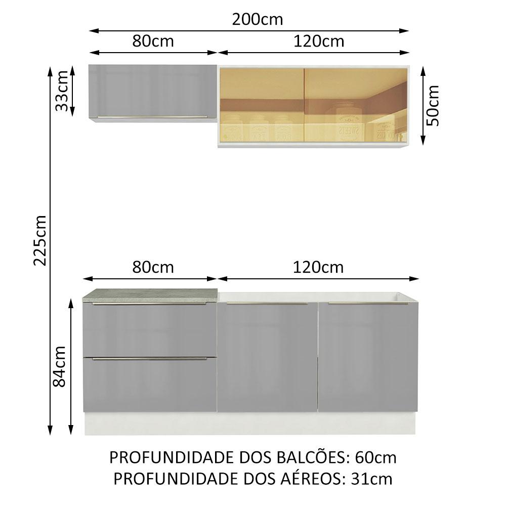 Cozinha Completa Madesa Lux com Armário e Balcão 5 Portas 2 Gavetas - Branco/Cinza