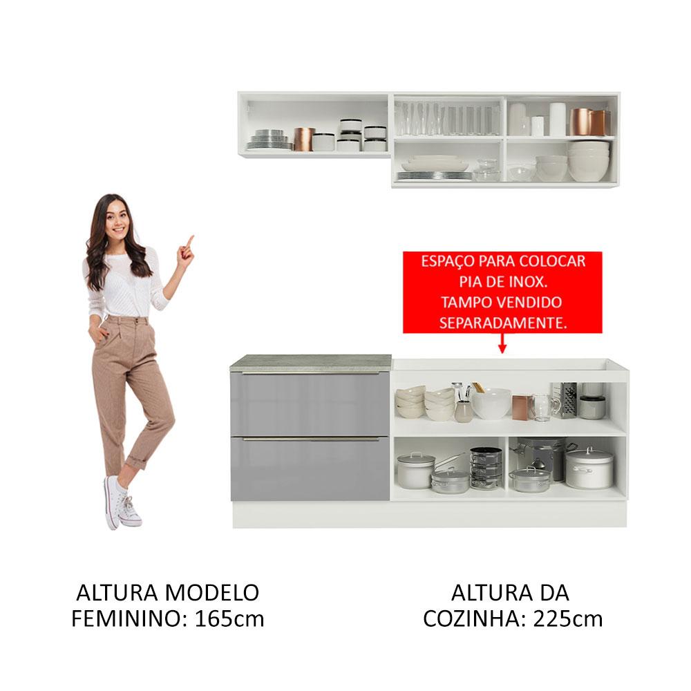 Cozinha Completa Madesa Lux com Armário e Balcão 5 Portas 2 Gavetas - Branco/Cinza