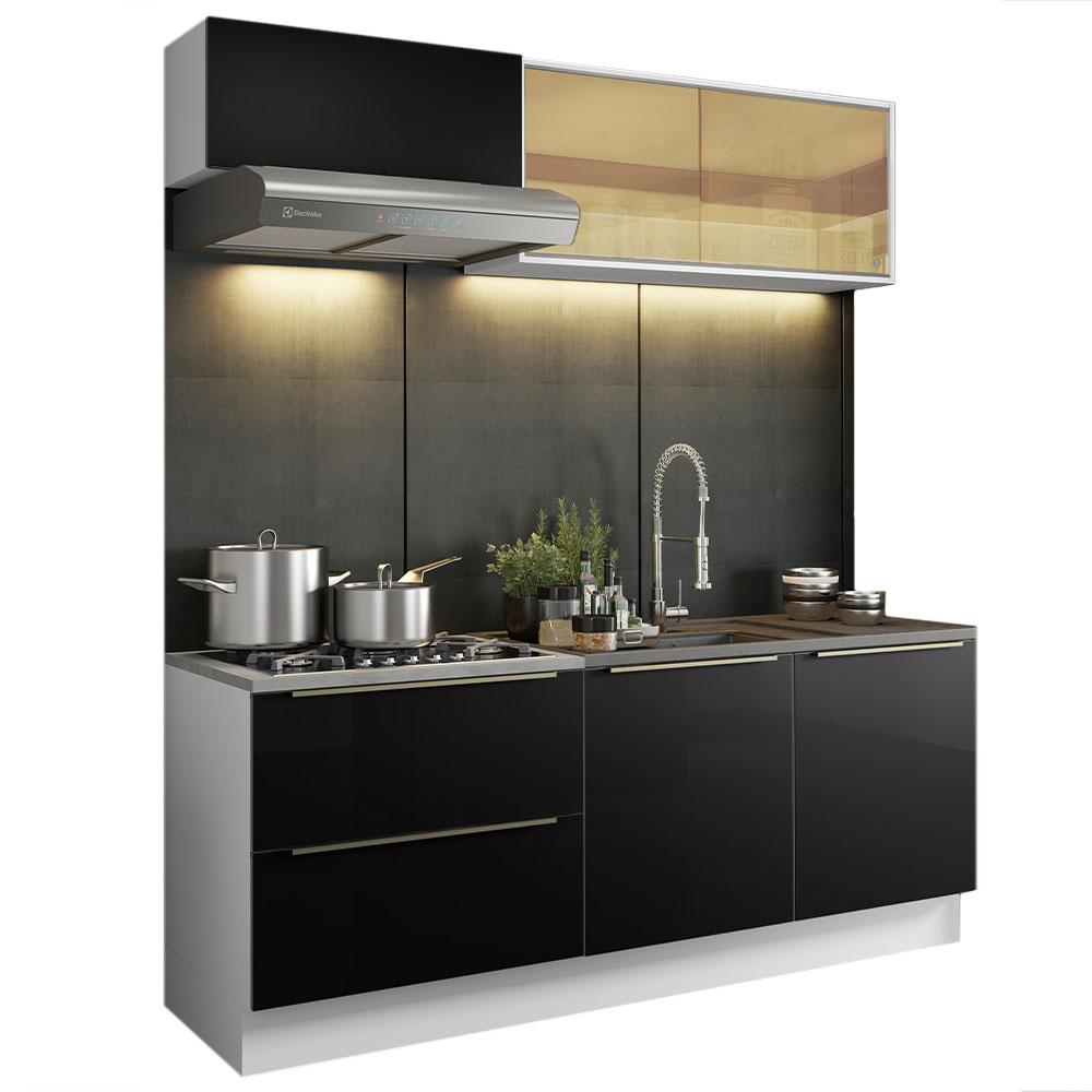 Cozinha Completa Madesa Lux com Armário e Balcão 5 Portas 2 Gavetas - Branco/Preto