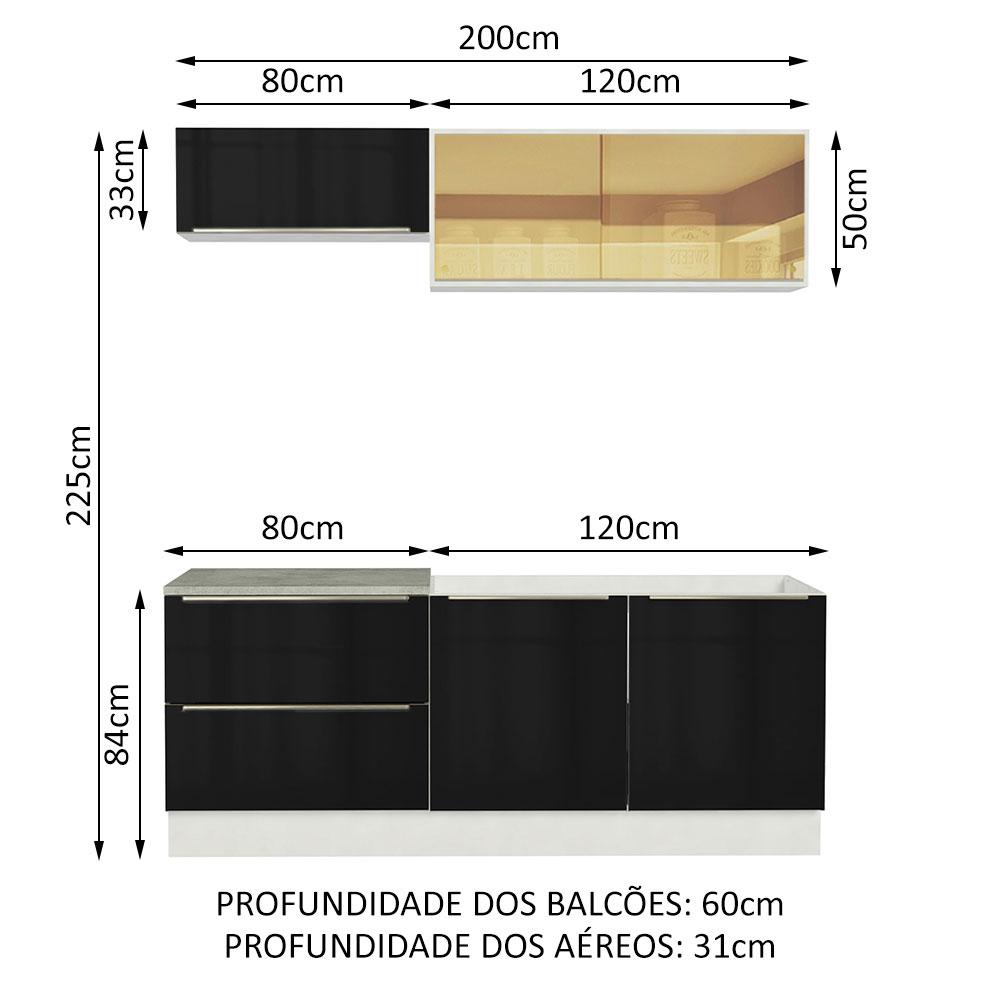 Cozinha Completa Madesa Lux com Armário e Balcão 5 Portas 2 Gavetas - Branco/Preto