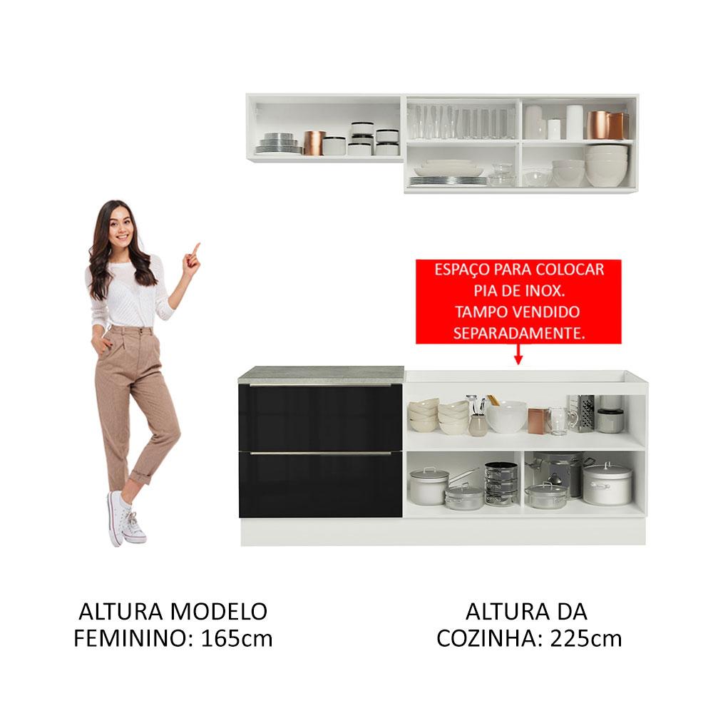 Cozinha Completa Madesa Lux com Armário e Balcão 5 Portas 2 Gavetas - Branco/Preto