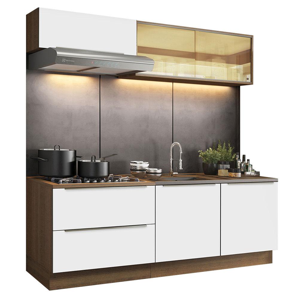 Cozinha Completa Madesa Lux com Armário e Balcão 5 Portas 2 Gavetas - Rustic/Branco Veludo