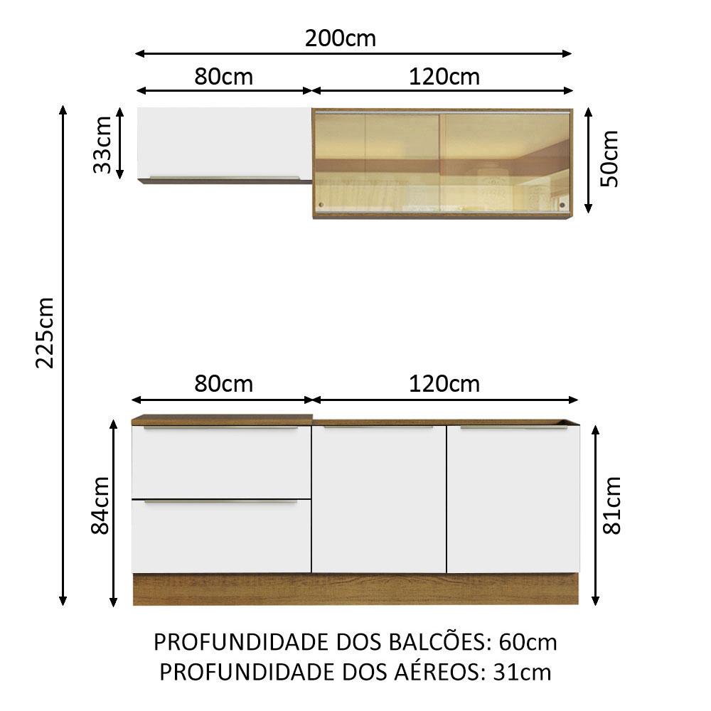 Cozinha Completa Madesa Lux com Armário e Balcão 5 Portas 2 Gavetas - Rustic/Branco Veludo