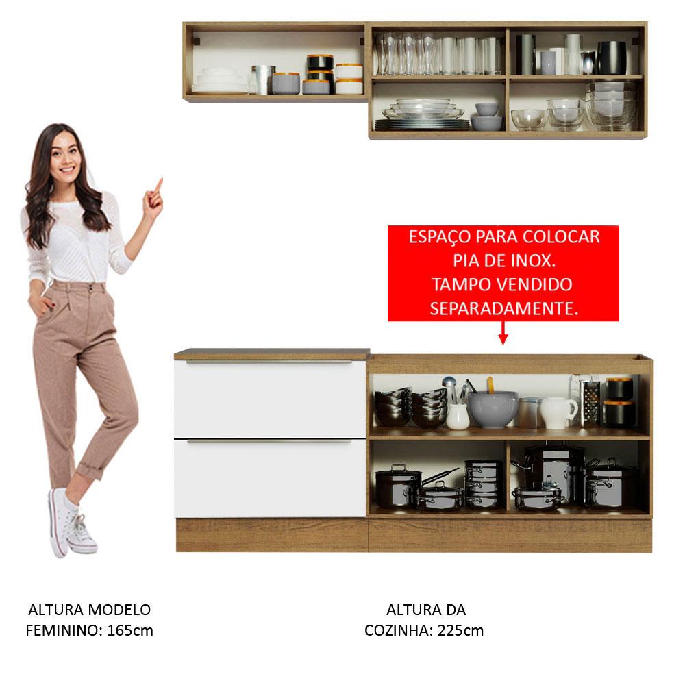 Cozinha Completa Madesa Lux com Armário e Balcão 5 Portas 2 Gavetas - Rustic/Branco Veludo