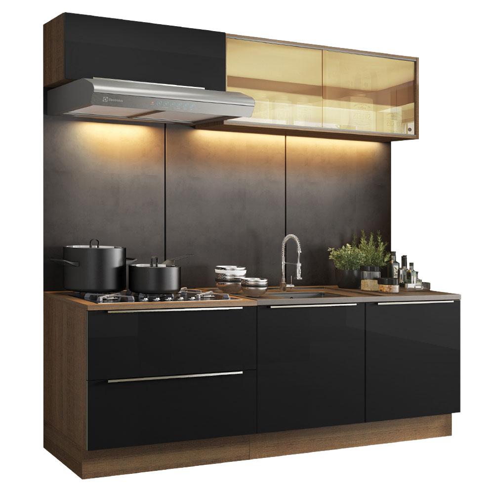 Cozinha Completa Madesa Lux com Armário e Balcão 5 Portas 2 Gavetas - Rustic/Preto