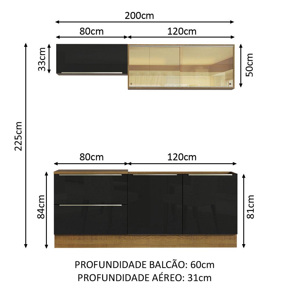 Cozinha Completa Madesa Lux com Armário e Balcão 5 Portas 2 Gavetas - Rustic/Preto