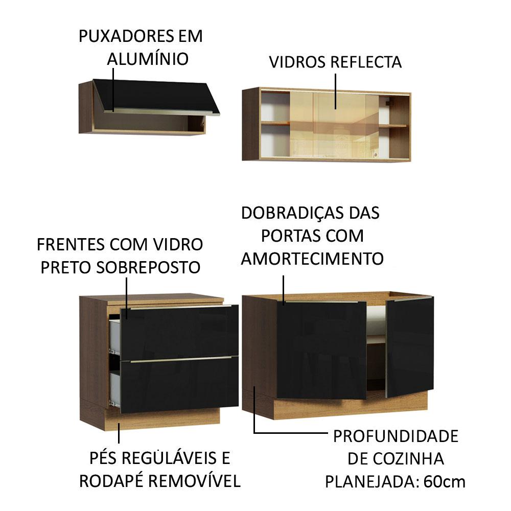 Cozinha Completa Madesa Lux com Armário e Balcão 5 Portas 2 Gavetas - Rustic/Preto