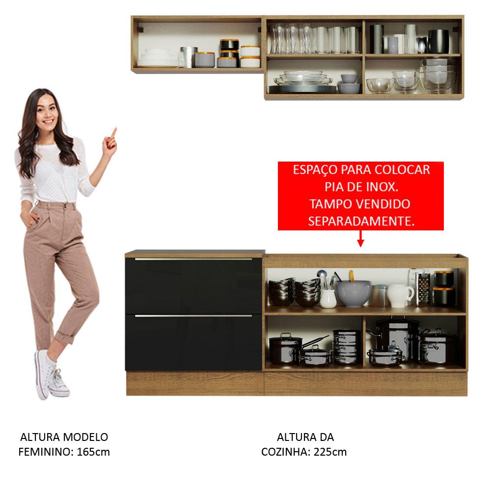 Cozinha Completa Madesa Lux com Armário e Balcão 5 Portas 2 Gavetas - Rustic/Preto