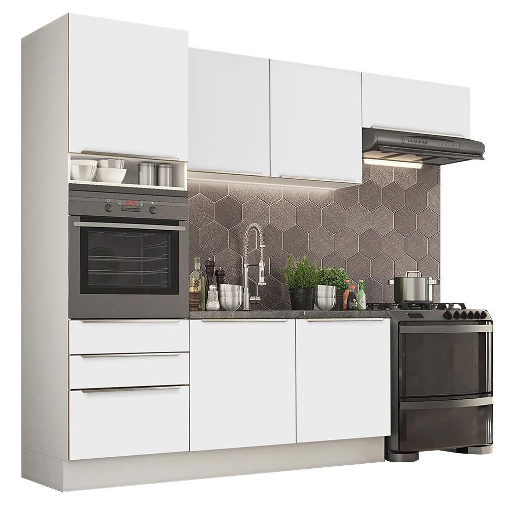 Cozinha Completa Madesa Lux com Armário e Balcão 6 Portas 3 Gavetas - Branco/Branco Veludo