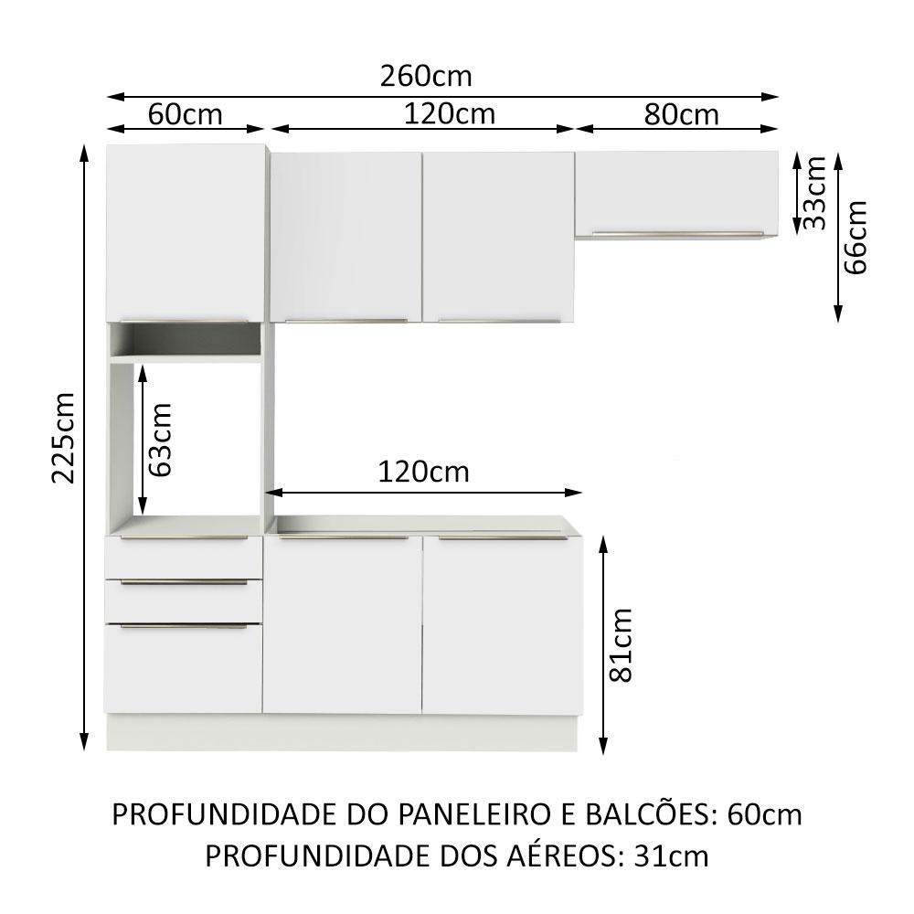 Cozinha Completa Madesa Lux com Armário e Balcão 6 Portas 3 Gavetas - Branco/Branco Veludo