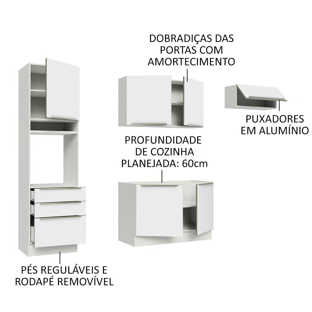 Cozinha Completa Madesa Lux com Armário e Balcão 6 Portas 3 Gavetas - Branco/Branco Veludo