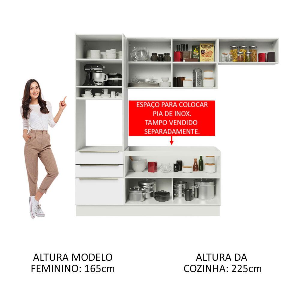 Cozinha Completa Madesa Lux com Armário e Balcão 6 Portas 3 Gavetas - Branco/Branco Veludo