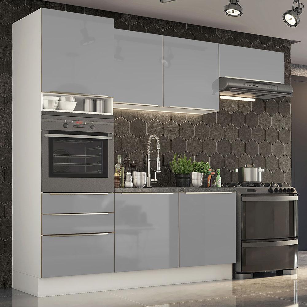 Cozinha Completa Madesa Lux com Armário e Balcão 6 Portas 3 Gavetas - Branco/Cinza