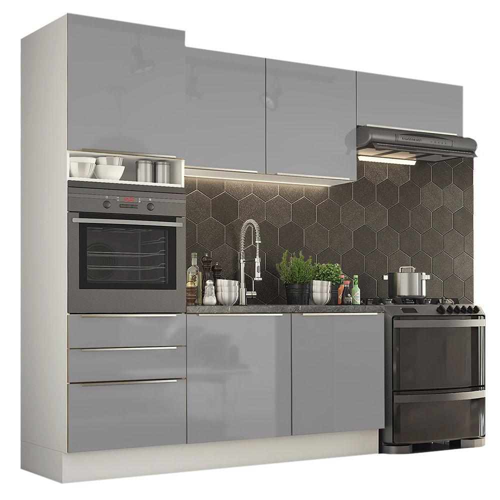 Cozinha Completa Madesa Lux com Armário e Balcão 6 Portas 3 Gavetas - Branco/Cinza